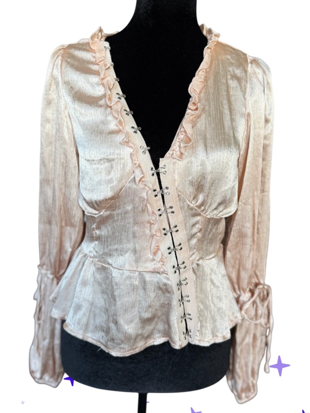 Nasty Gal Blush Pink Satin Ruffled V-Neck Blouse